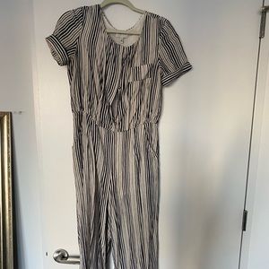 Dark navy striped jumpsuit from Anthropologie